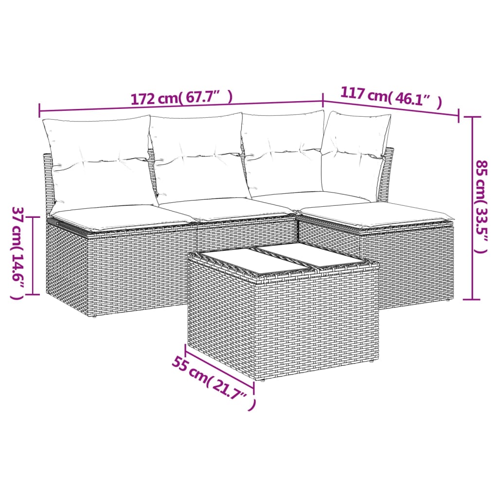Set Divano Da Giardino 5 Pz Con Cuscini Marrone In Polyrattan - Image 3