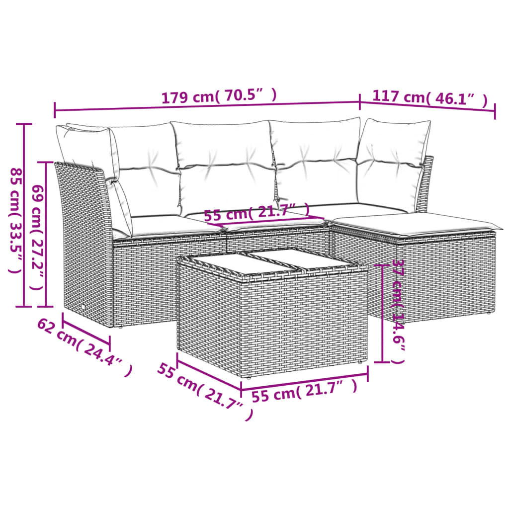 Set Divano Da Giardino 5 Pz Con Cuscini Beige In Polyrattan - Image 3