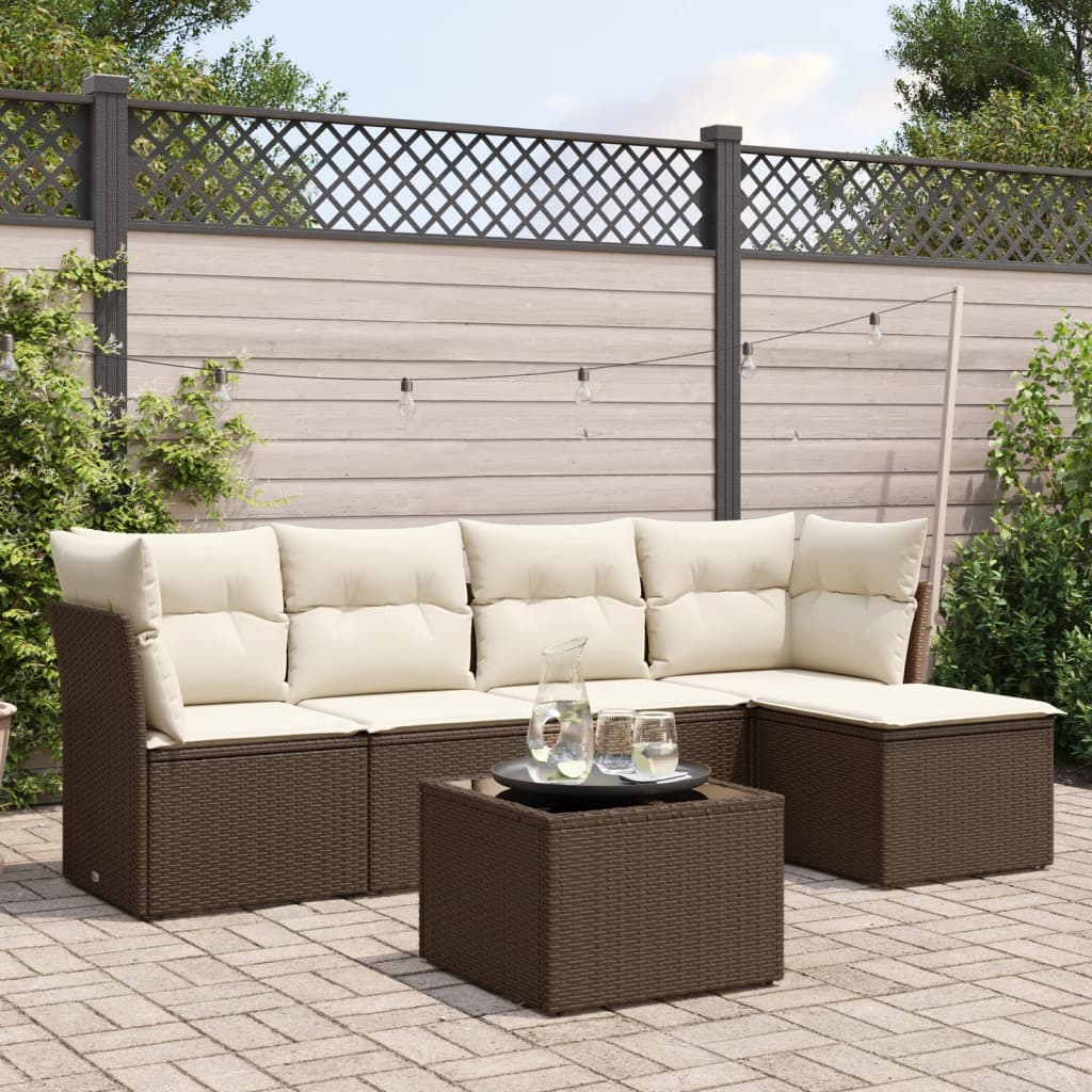 Set Divano Da Giardino 6 Pz Con Cuscini Marrone In Polyrattan