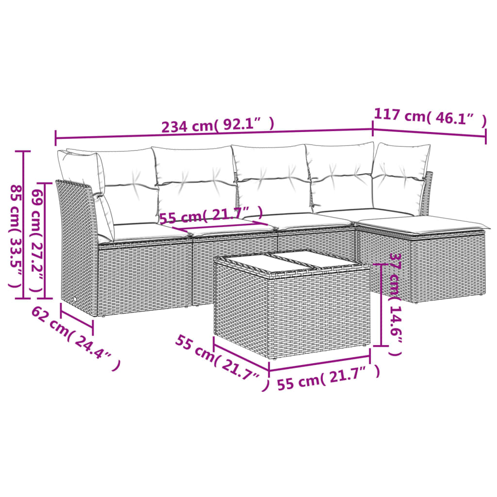 Set Divano Da Giardino 6 Pz Con Cuscini Marrone In Polyrattan - Image 3