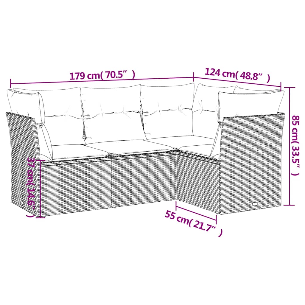 Set Divani Da Giardino 4 Pz Con Cuscini Nero In Polyrattan - Image 3
