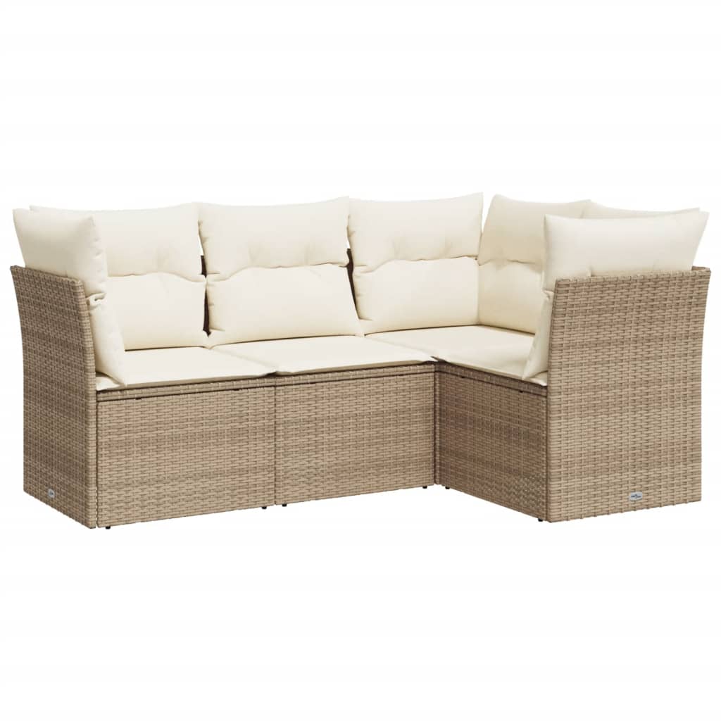 Set Divano Da Giardino 4 Pz Con Cuscini Beige In Polyrattan - Image 2