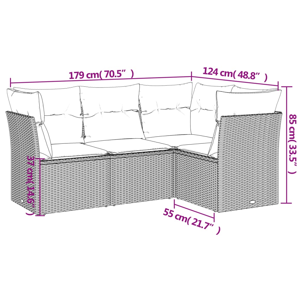 Set Divani Da Giardino 4 Pz Con Cuscini In Polyrattan Grigio - Image 3