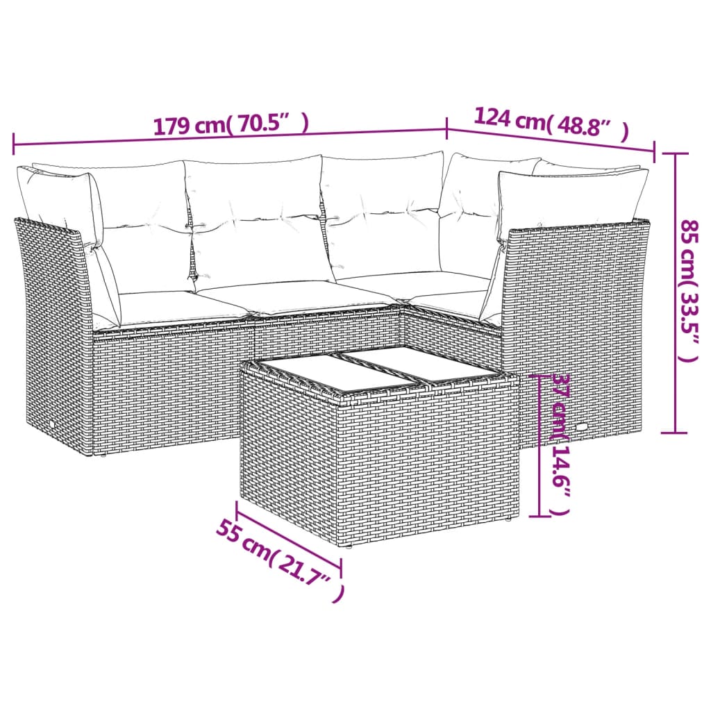 Set Divano Da Giardino 5 Pz Con Cuscini Beige In Polyrattan - Image 3