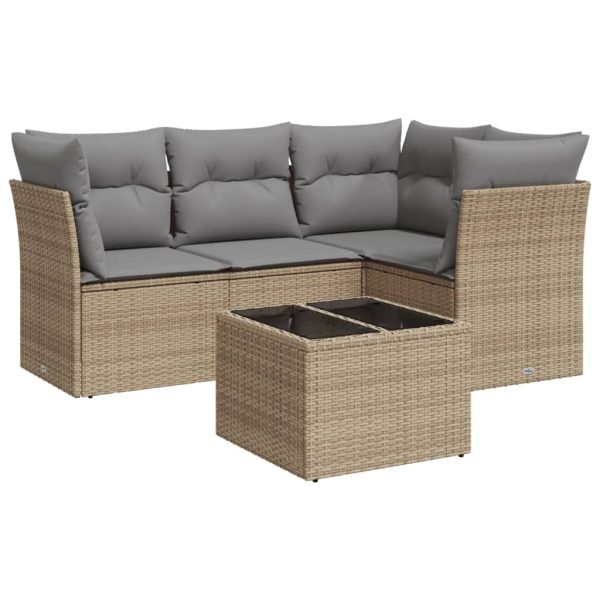 Set Divano Da Giardino 5 Pz Con Cuscini Beige In Polyrattan - Image 2