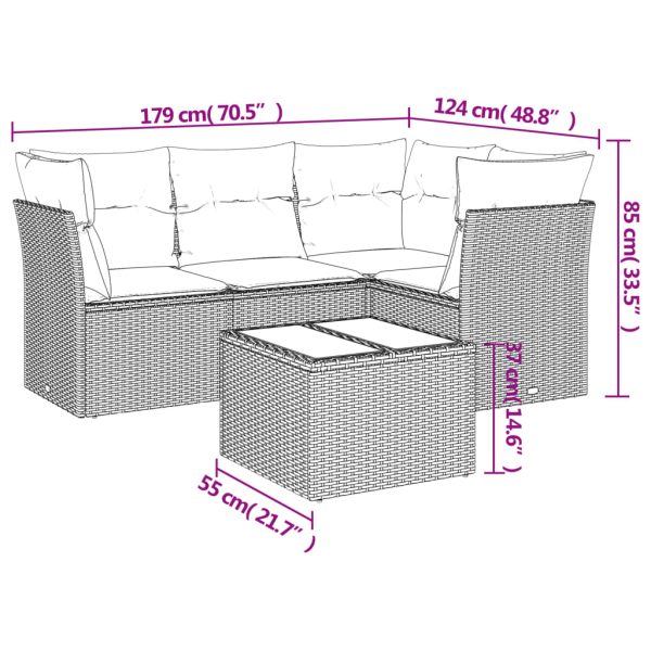 Set Divano Da Giardino 5 Pz Con Cuscini Beige In Polyrattan - Image 3