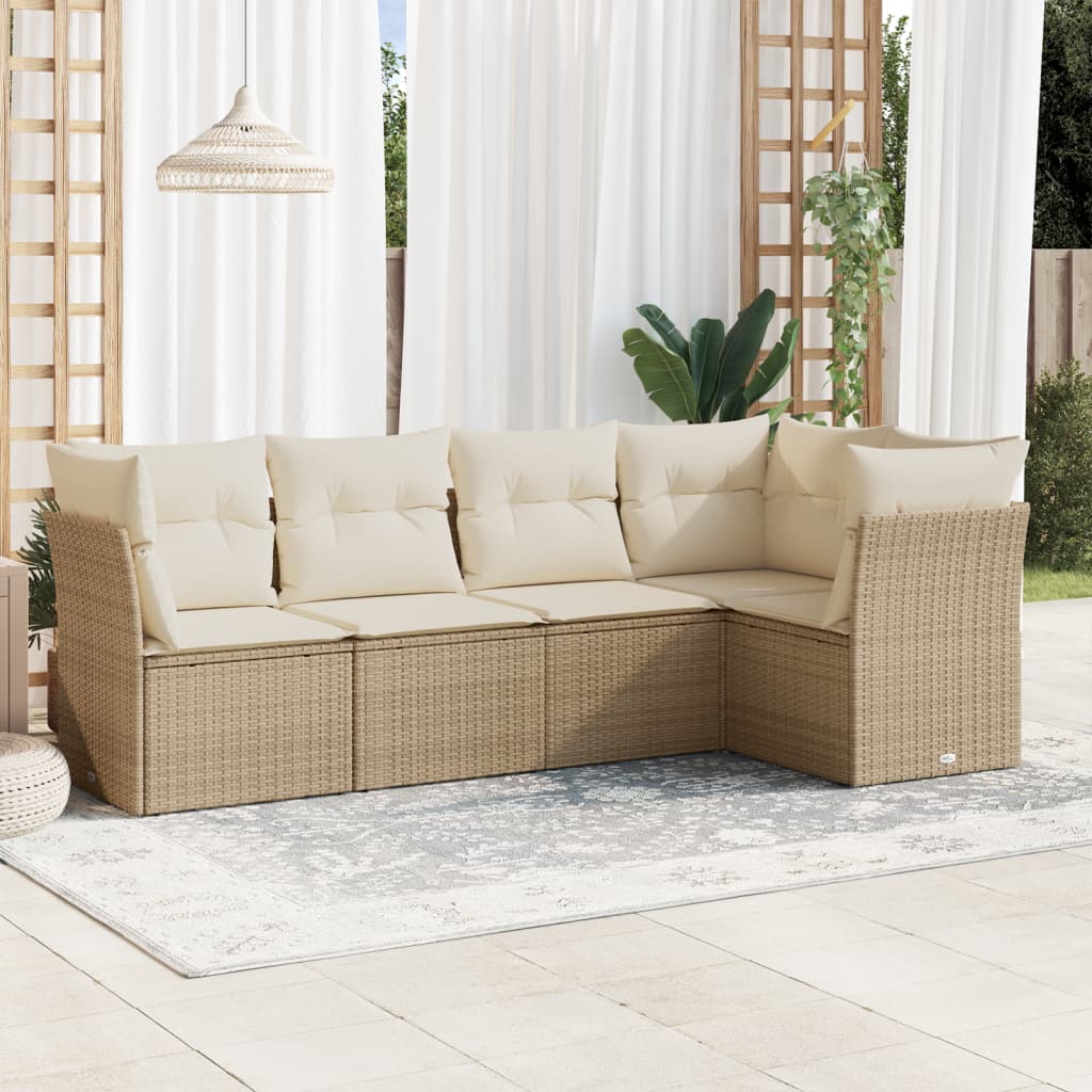 Set Divano Da Giardino 5 Pz Con Cuscini Beige In Polyrattan
