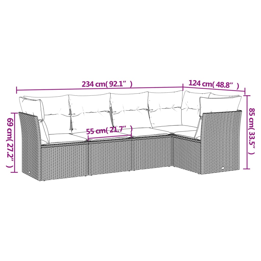 Set Divano Da Giardino 5 Pz Con Cuscini Beige In Polyrattan - Image 3