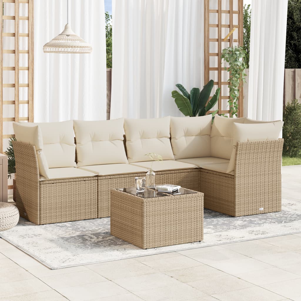 Set Divano Da Giardino 6 Pz Con Cuscini Beige In Polyrattan