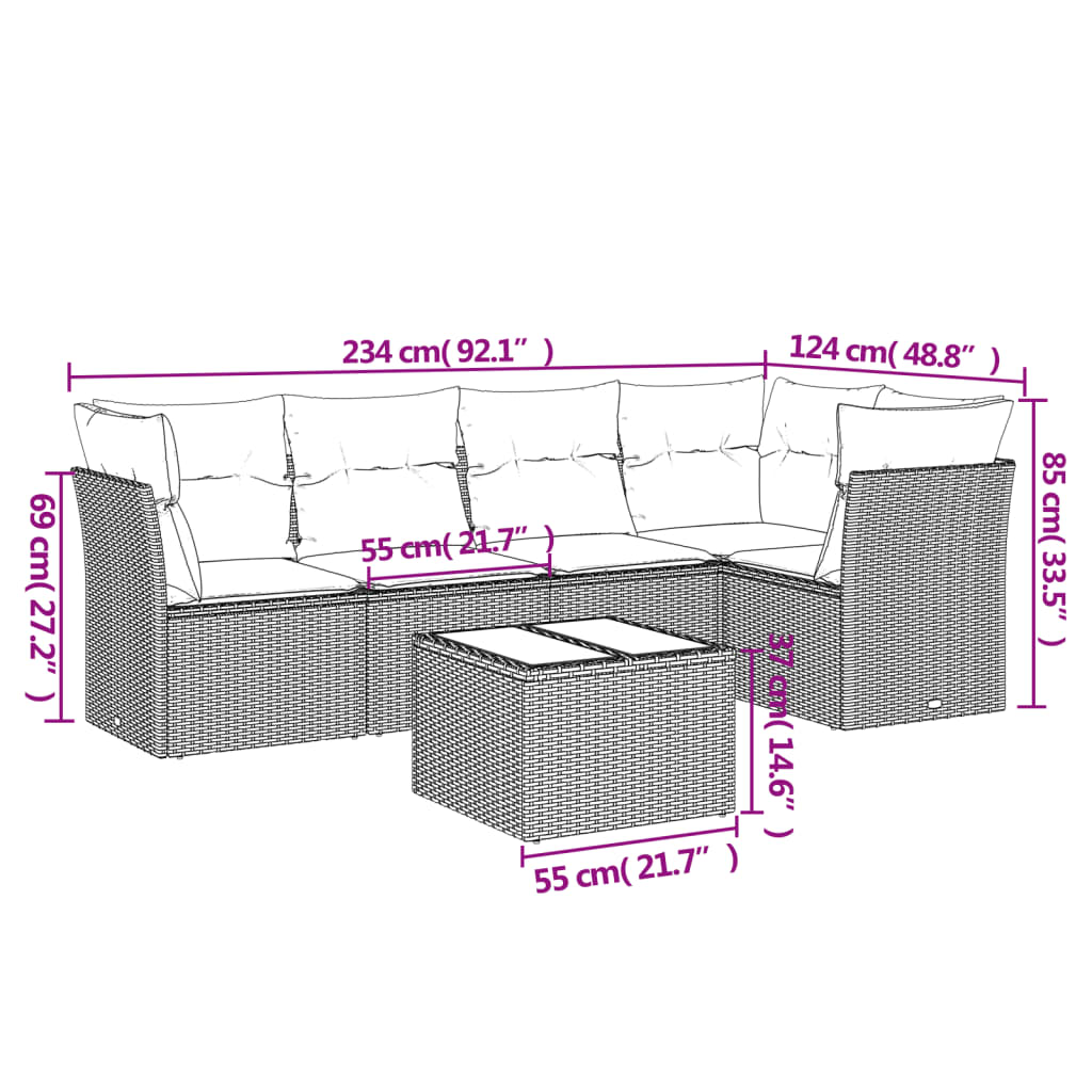 Set Divano Da Giardino 6 Pz Con Cuscini Beige In Polyrattan - Image 3
