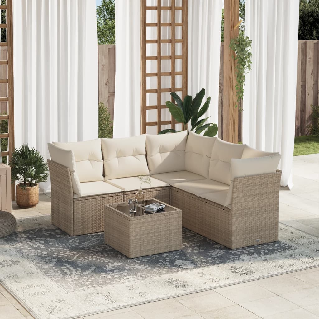 Set Divano Da Giardino 6 Pz Con Cuscini Beige In Polyrattan