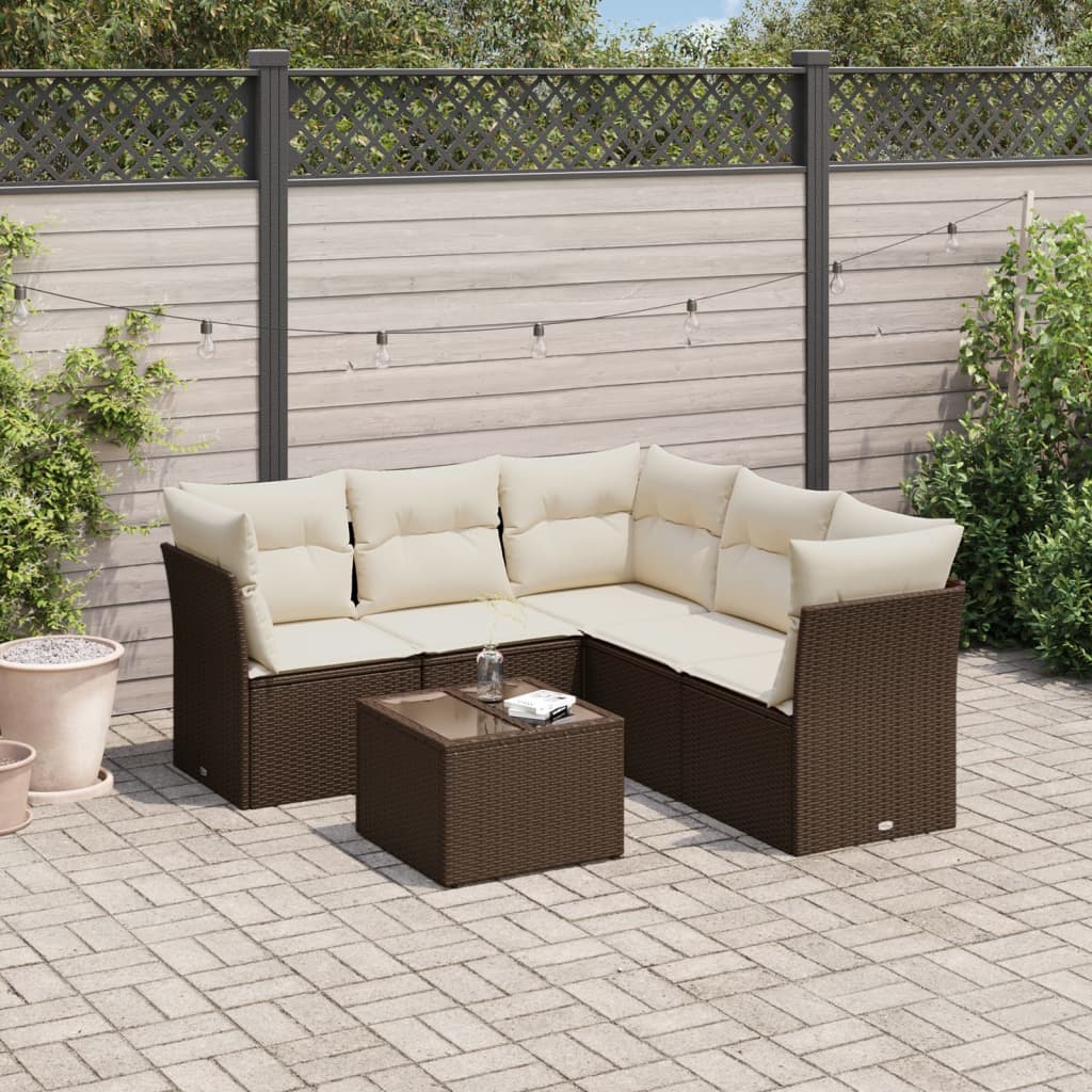 Set Divano Da Giardino 6 Pz Con Cuscini Marrone In Polyrattan