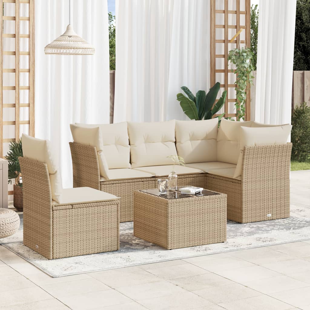Set Divano Da Giardino 6 Pz Con Cuscini Beige In Polyrattan