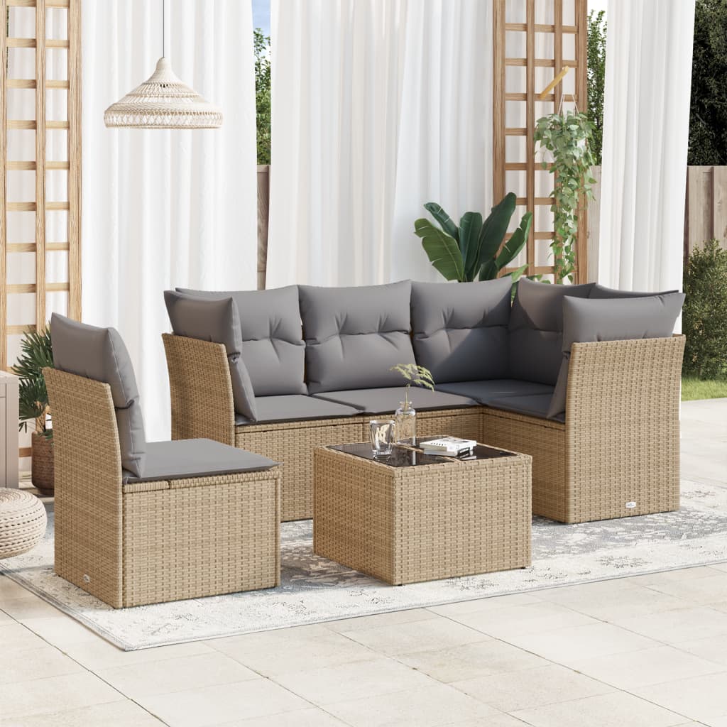 Set Divano Da Giardino 6 Pz Con Cuscini Beige In Polyrattan