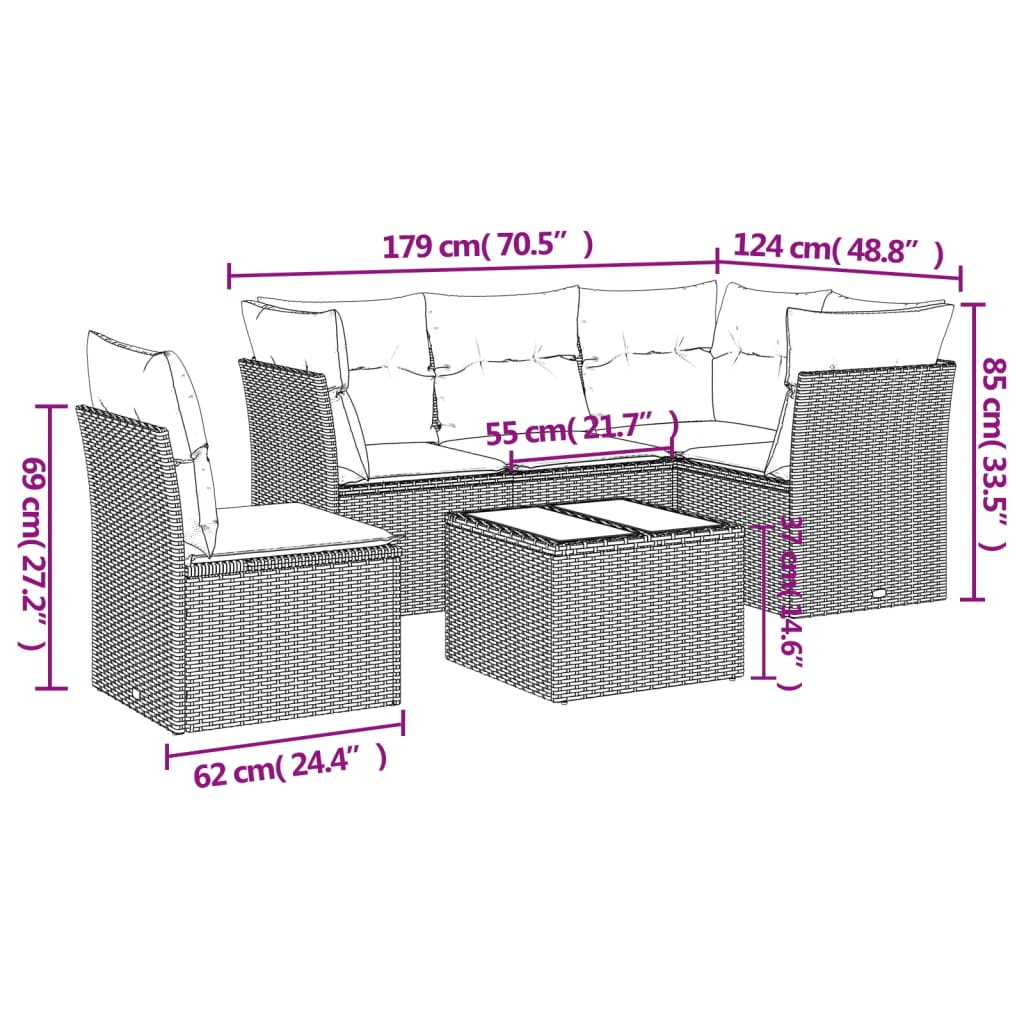 Set Divano Da Giardino 6 Pz Con Cuscini Grigio In Polyrattan - Image 3