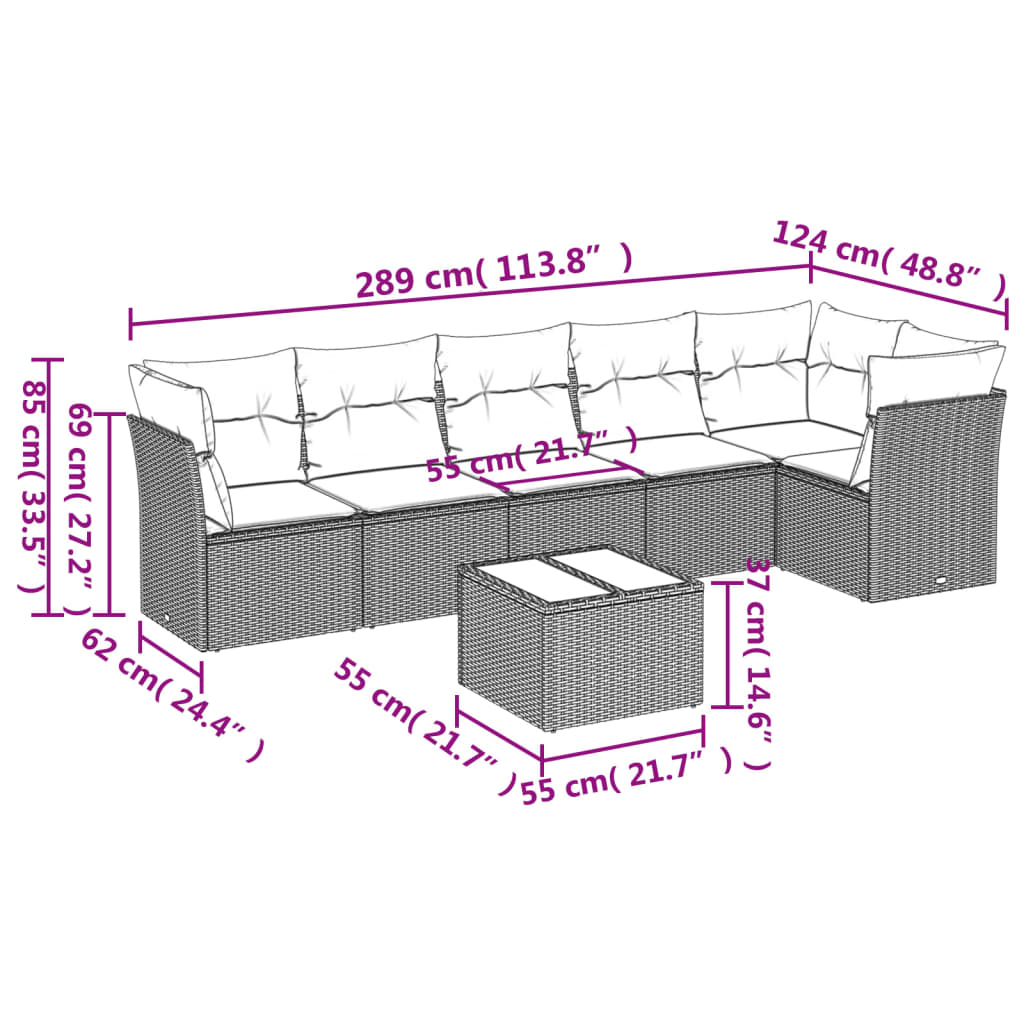 Set Divani Da Giardino Con Cuscini 7pz Nero Polyrattan - Image 3