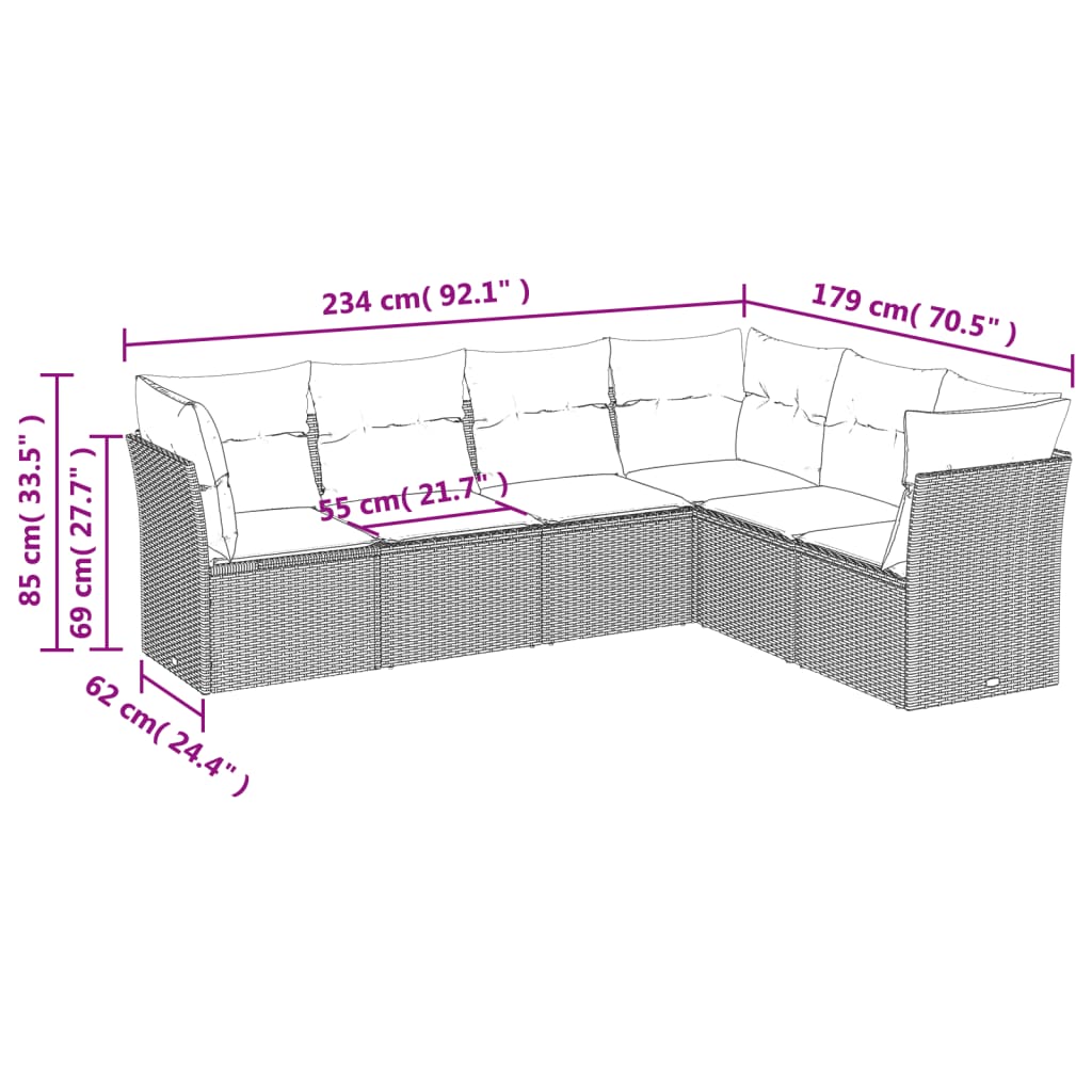 Set Divano Da Giardino 6 Pz Con Cuscini Nero In Polyrattan - Image 3