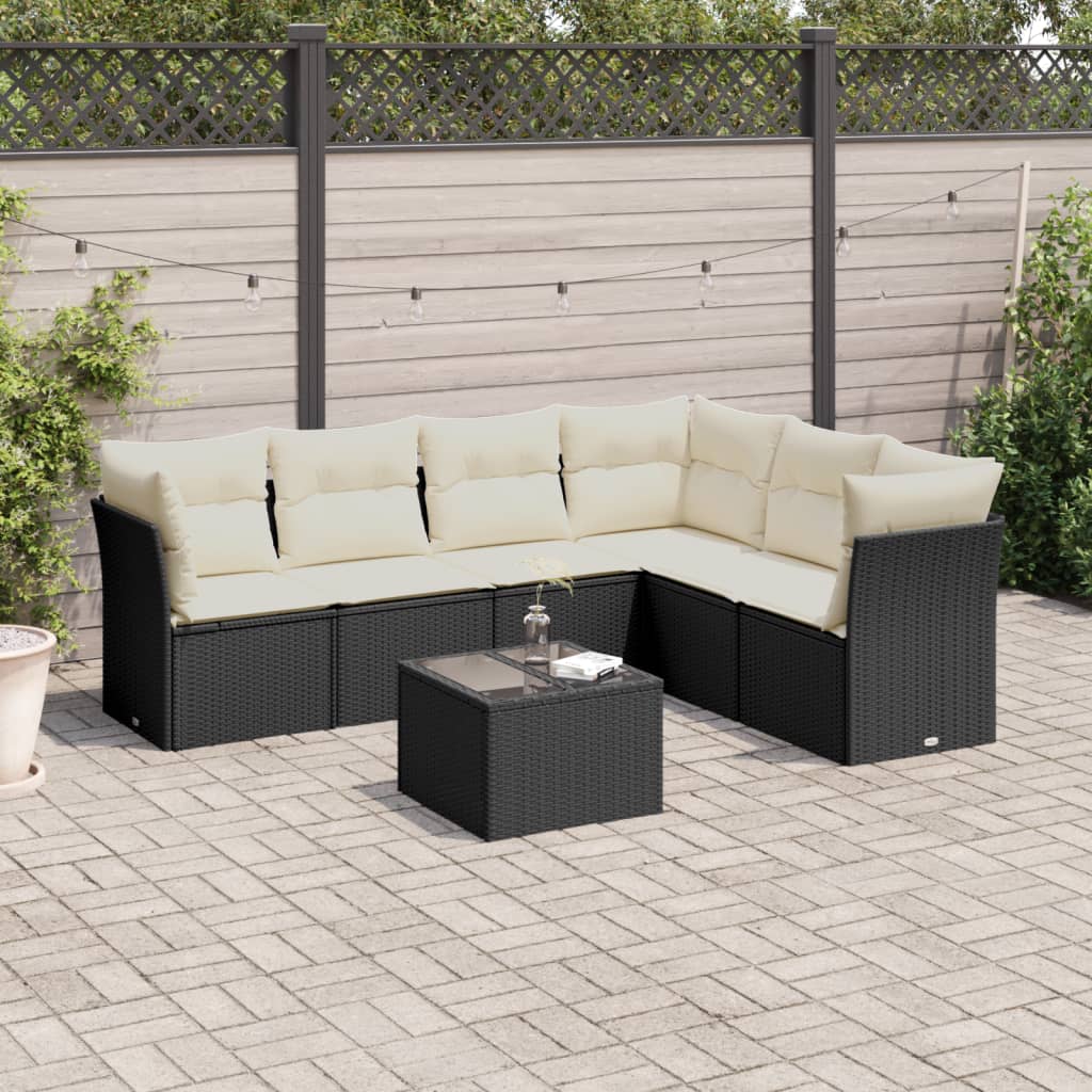 Set Divani Da Giardino Con Cuscini 7pz Nero Polyrattan