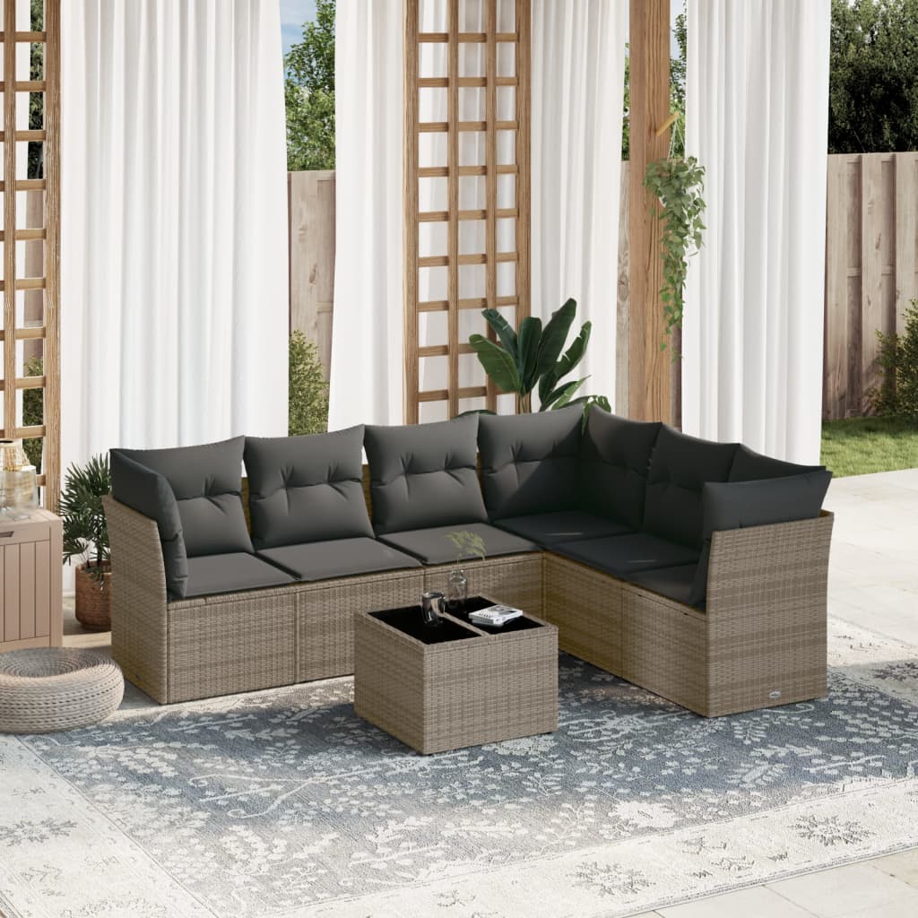 Set Divani Da Giardino 7 Pz Con Cuscini Grigio In Polyrattan