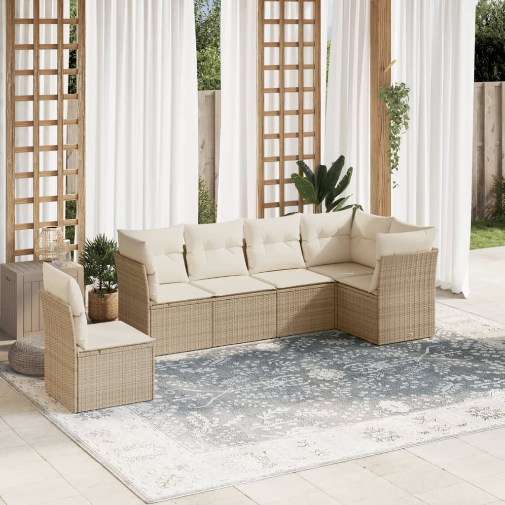 Set Divano Da Giardino 6 Pz Con Cuscini Beige In Polyrattan