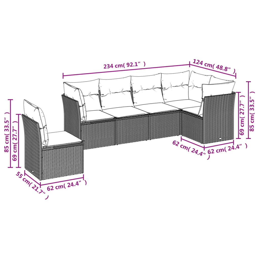 Set Divano Da Giardino 6 Pz Con Cuscini Beige In Polyrattan - Image 3
