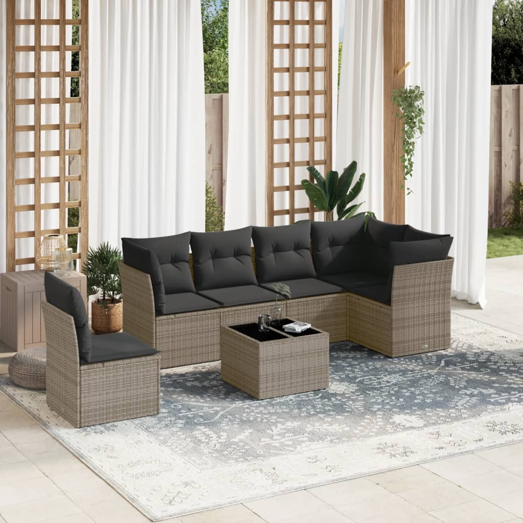 Set Divani Da Giardino 7 Pz Con Cuscini Grigio In Polyrattan