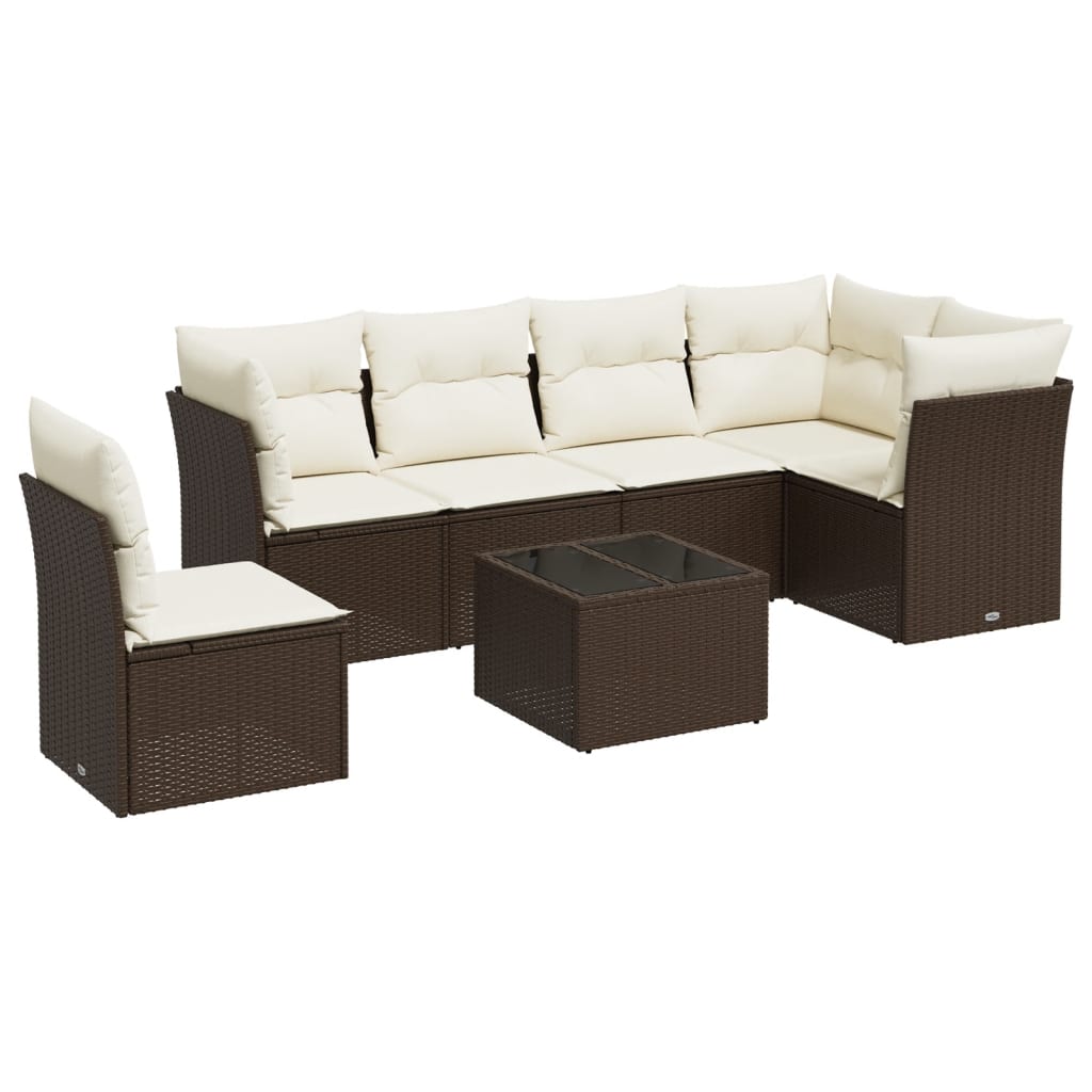 Set Divani Da Giardino 7 Pz Con Cuscini Marrone In Polyrattan - Image 2