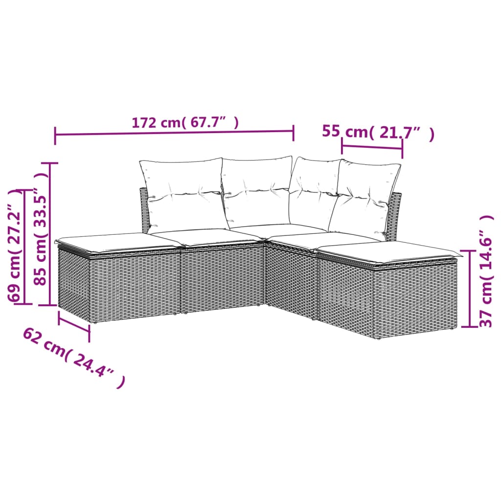 Set Divano Da Giardino 5 Pz Con Cuscini Marrone In Polyrattan - Image 3