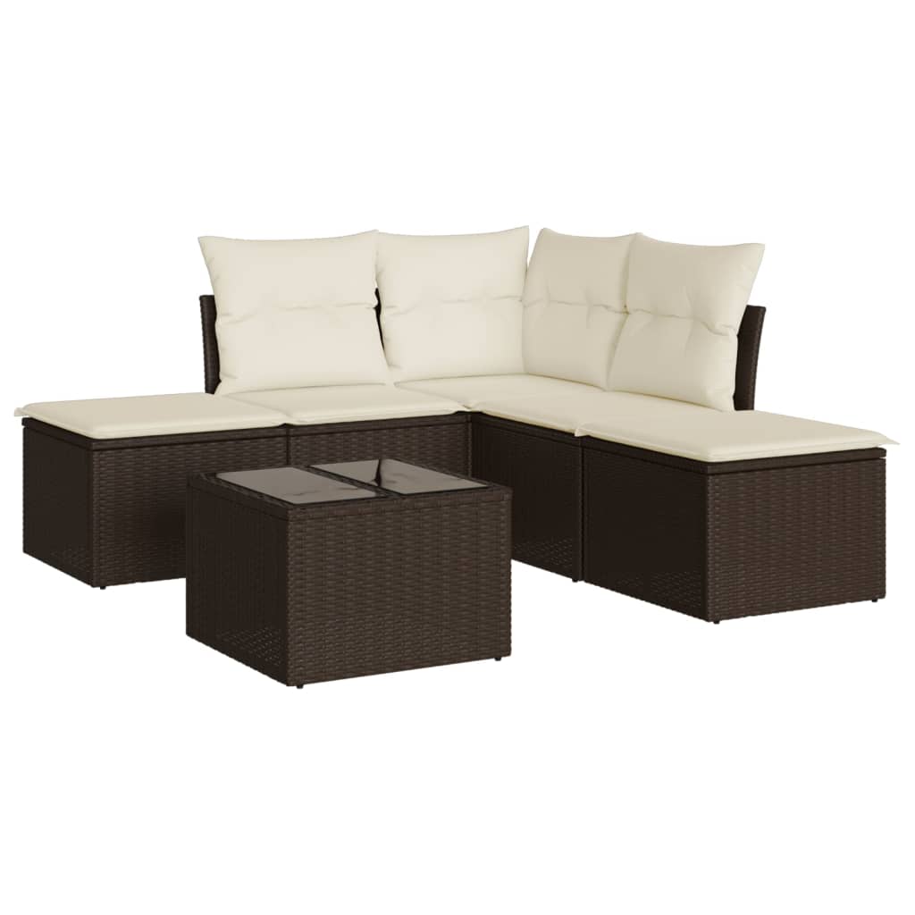 Set Divano Da Giardino 6 Pz Con Cuscini Marrone In Polyrattan - Image 2