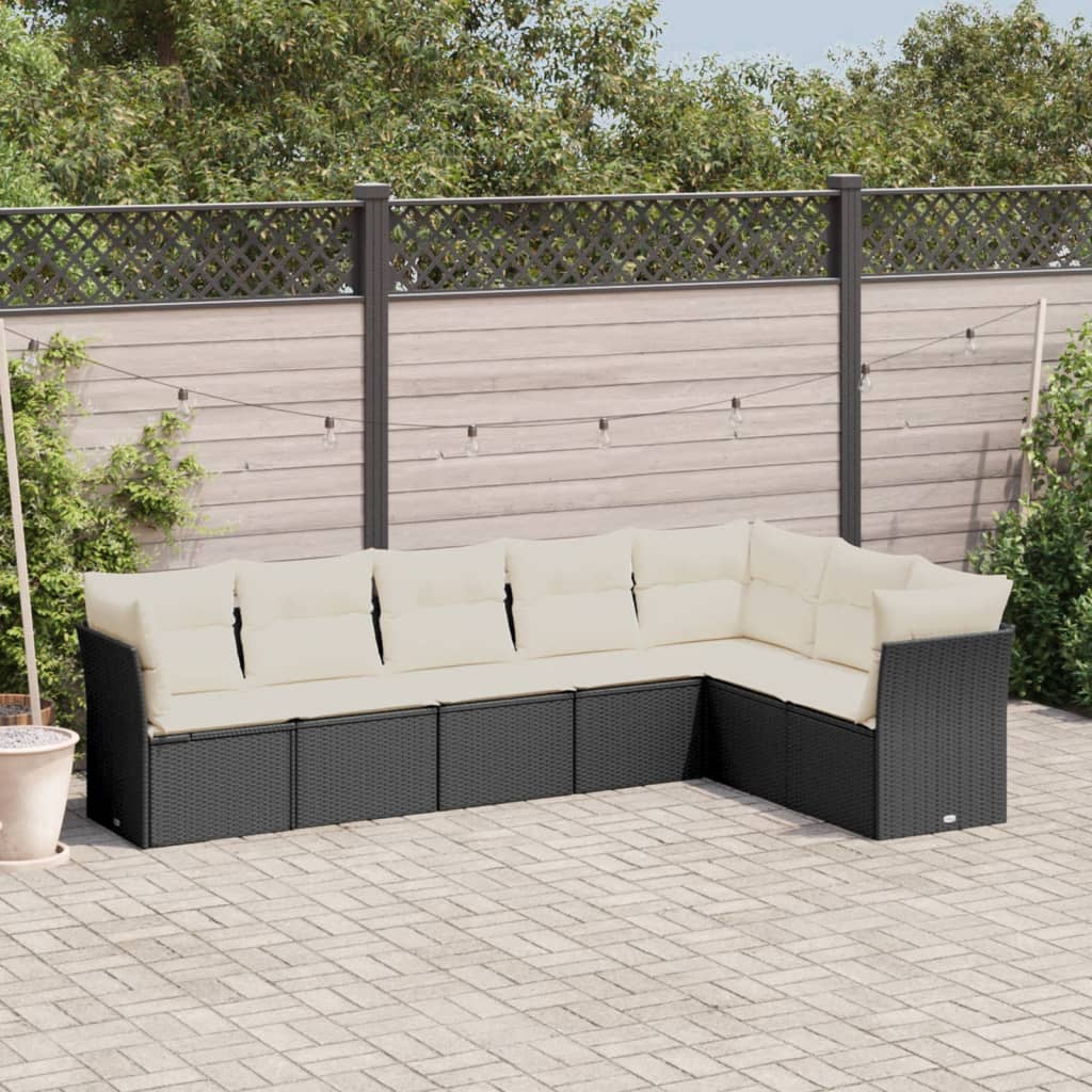 Set Divani Da Giardino Con Cuscini 7pz Nero Polyrattan
