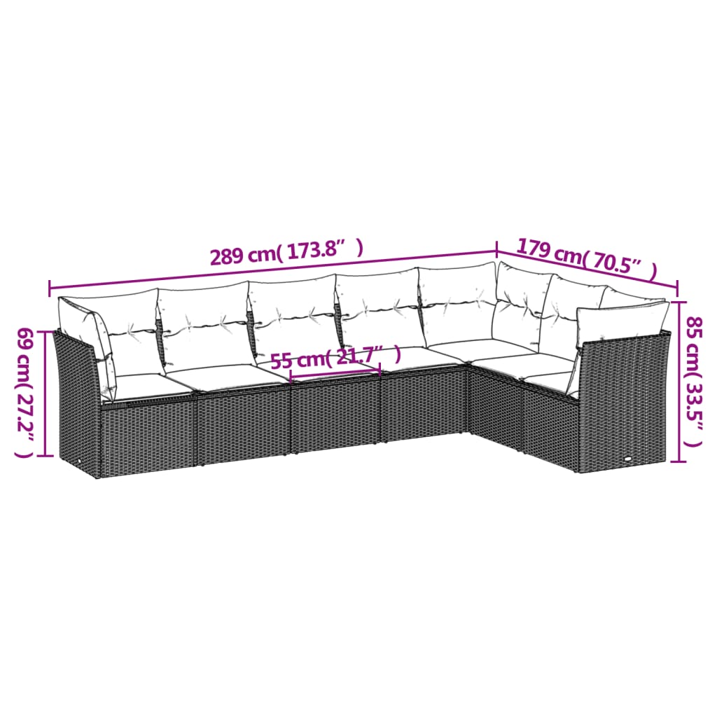 Set Divani Da Giardino Con Cuscini 7pz Nero Polyrattan - Image 3
