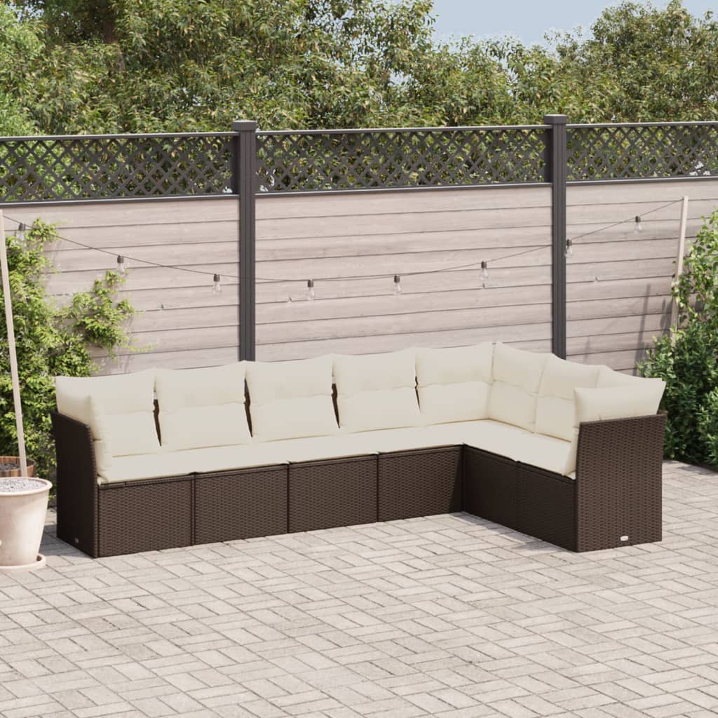 Set Divani Da Giardino 7 Pz Con Cuscini Marrone In Polyrattan