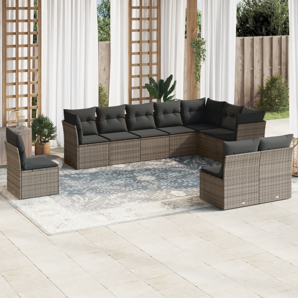 Set Divano Da Giardino 10 Pz Con Cuscini Grigio In Polyrattan