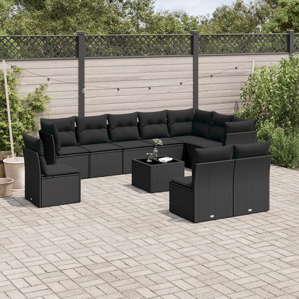 Set Divani Da Giardino 11 Pz Con Cuscini In Polyrattan Nero