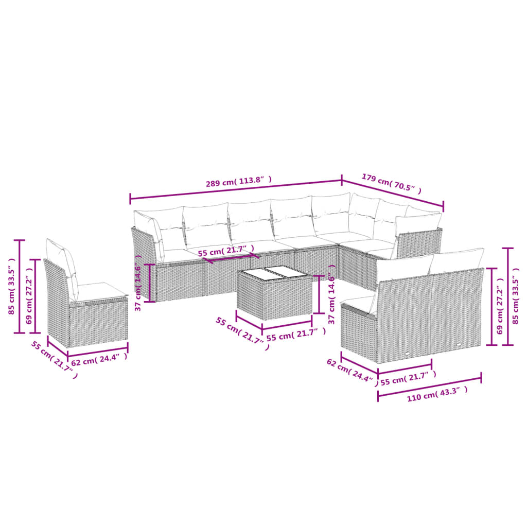 Set Divani Da Giardino 11 Pz Con Cuscini Beige In Polyrattan - Image 3