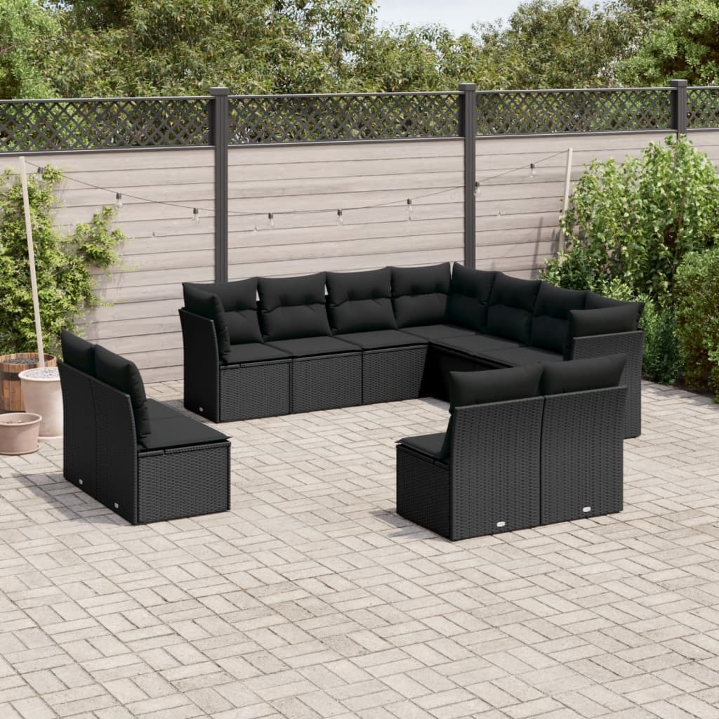 Set Divani Da Giardino 11 Pz Con Cuscini In Polyrattan Nero
