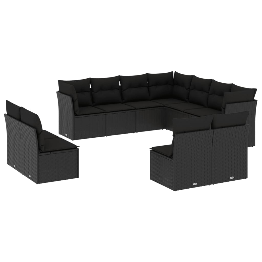 Set Divani Da Giardino 11 Pz Con Cuscini In Polyrattan Nero - Image 2