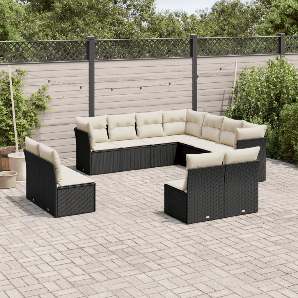 Set Divani Da Giardino 11 Pz Con Cuscini In Polyrattan Nero