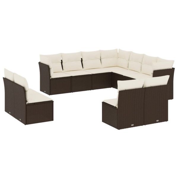 Set Divani Da Giardino 11 Pz Con Cuscini Polyrattan Marrone - Image 2