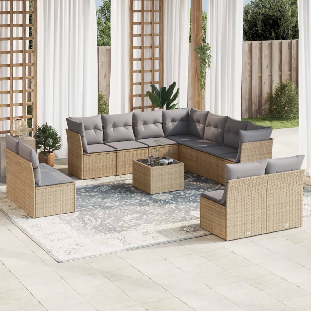 Set Divani Da Giardino 12 Pz Con Cuscini Beige In Polyrattan