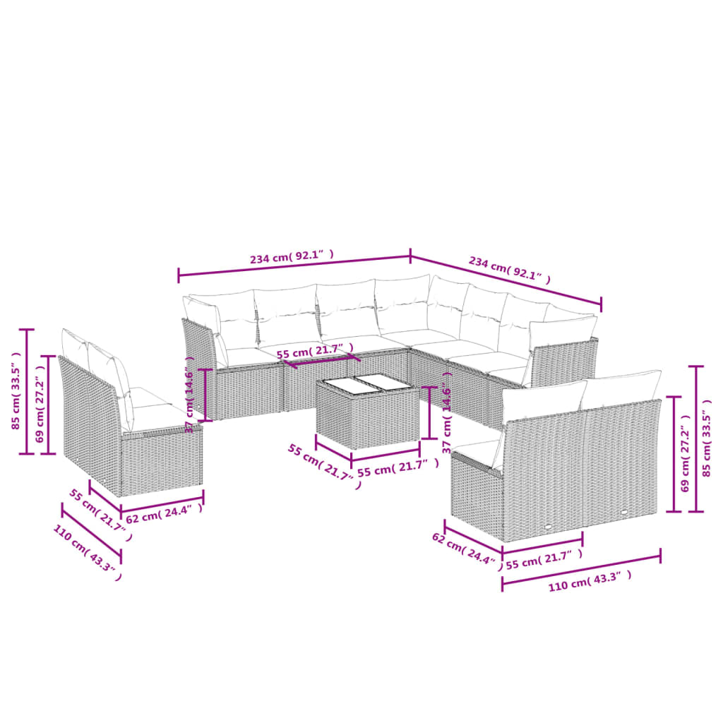 Set Divani Da Giardino 12 Pz Con Cuscini Beige In Polyrattan - Image 3