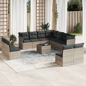 Set Divano Giardino 12 Pz Con Cuscini Grigio Chiaro Polyrattan