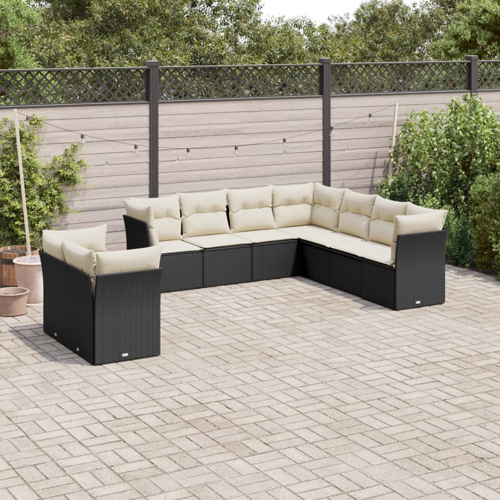 Set Divani Da Giardino 9 Pz Con Cuscini Nero In Polyrattan