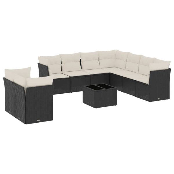 Set Divani Da Giardino 10pz Con Cuscini In Polyrattan Nero - Image 2