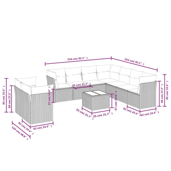 Set Divani Da Giardino 10pz Con Cuscini In Polyrattan Nero - Image 3