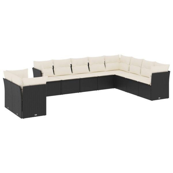 Set Divani Da Giardino 10pz Con Cuscini In Polyrattan Nero - Image 2