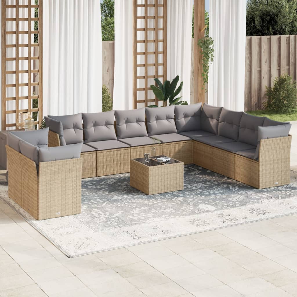 Set Divani Da Giardino 11 Pz Con Cuscini Beige In Polyrattan