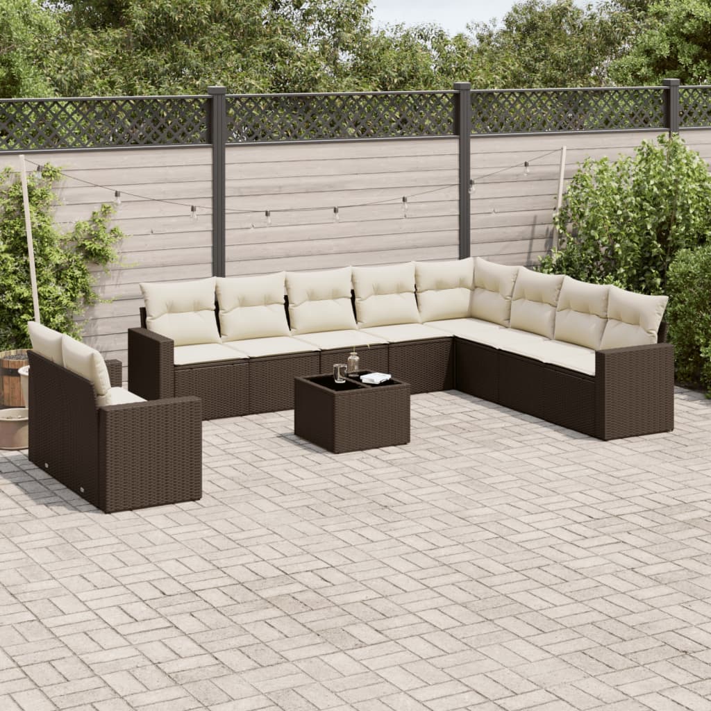 Set Divani Da Giardino 11 Pz Con Cuscini Polyrattan Marrone