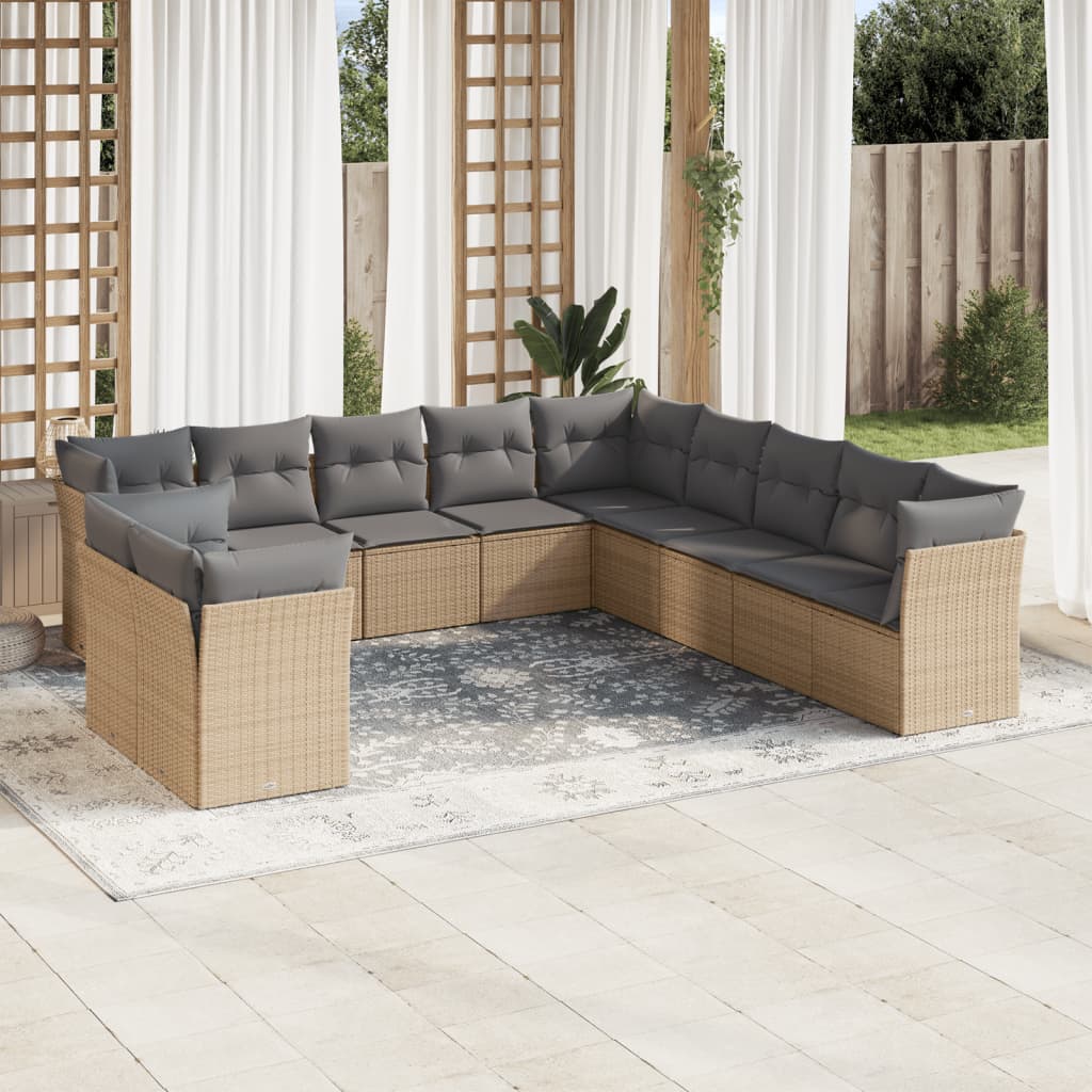 Set Divani Da Giardino 11 Pz Con Cuscini Beige In Polyrattan