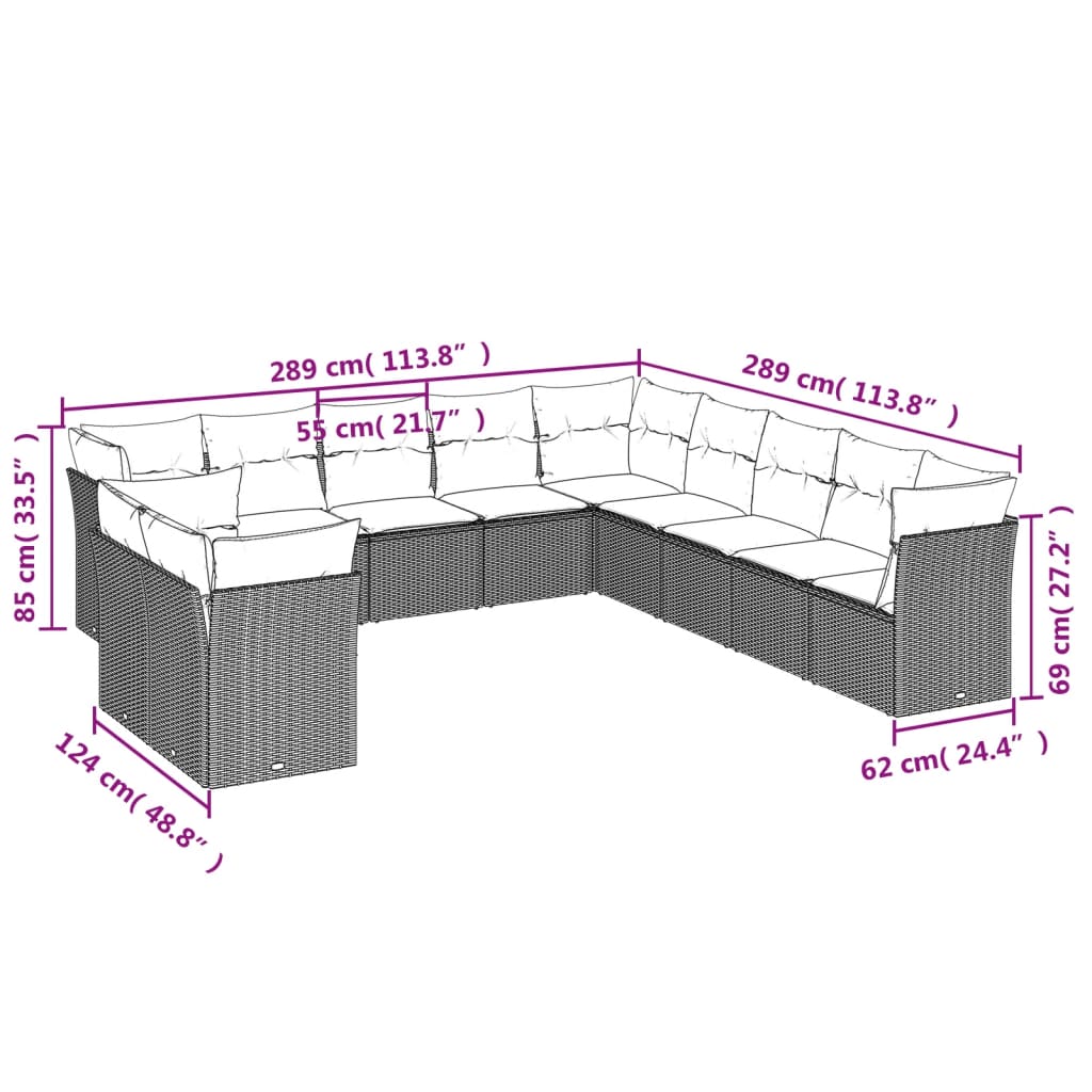 Set Divani Da Giardino 11 Pz Con Cuscini Beige In Polyrattan - Image 3